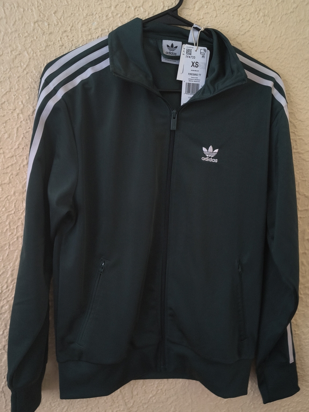 Adidas Dark Green Track Jacket with White Stripes